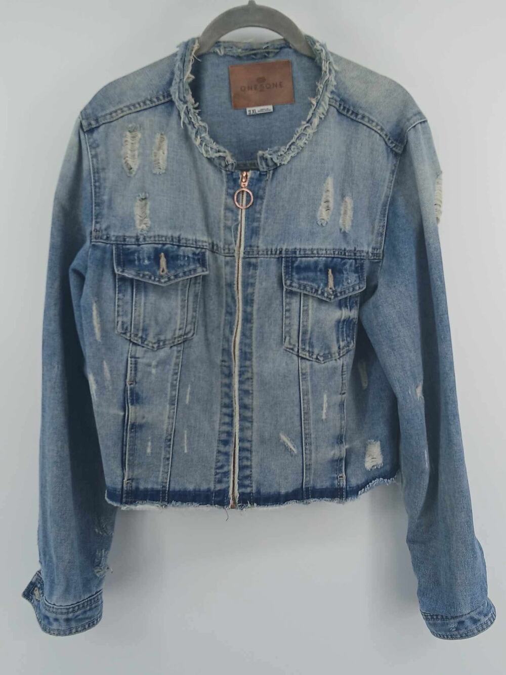 One 5 One distressed denim full zip jacket